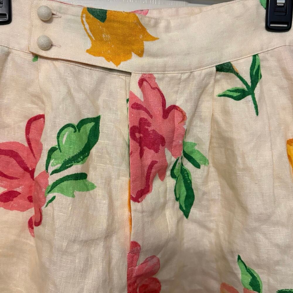 Alemais 100% Linen Cream Floral High Waisted Shorts Size US 6 AU 10 - Picture 7 of 9